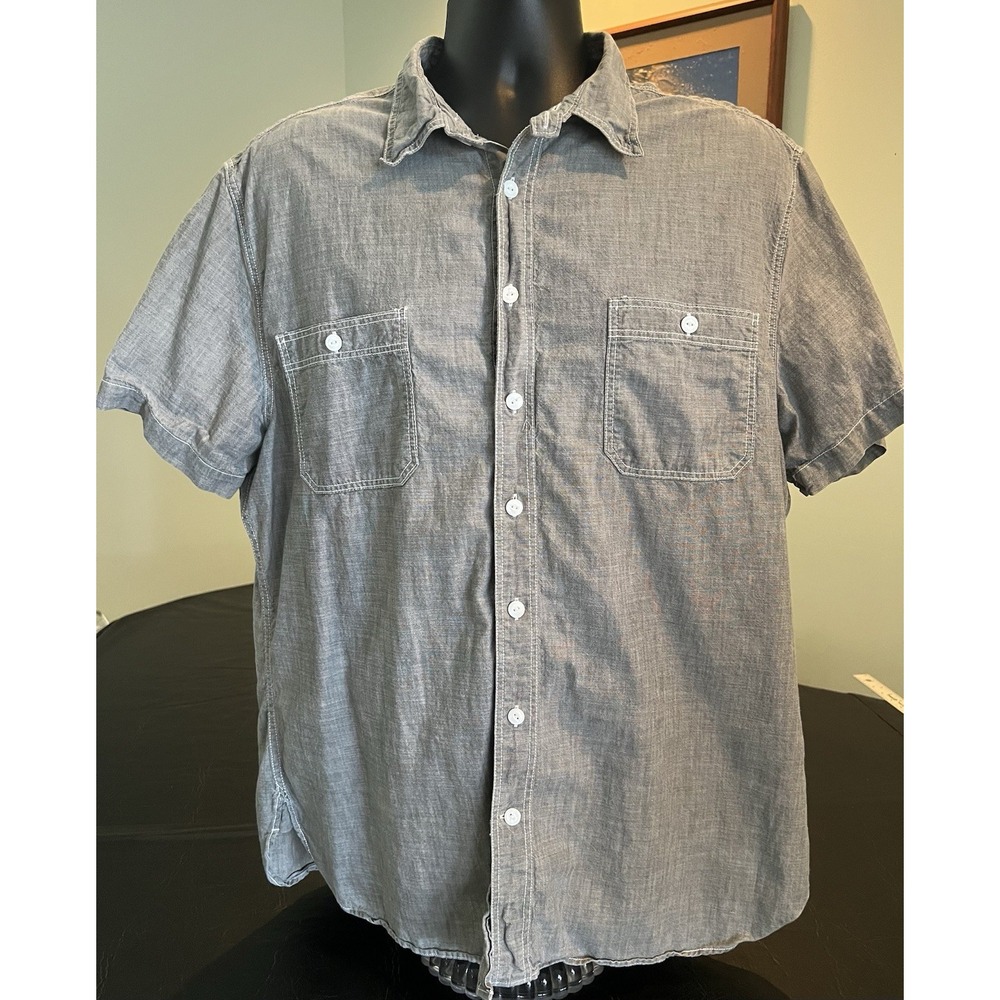 Gap Mens XL Grey Slim Fit Short Sleeve Shirt Cotton Button Up Pockets Gray